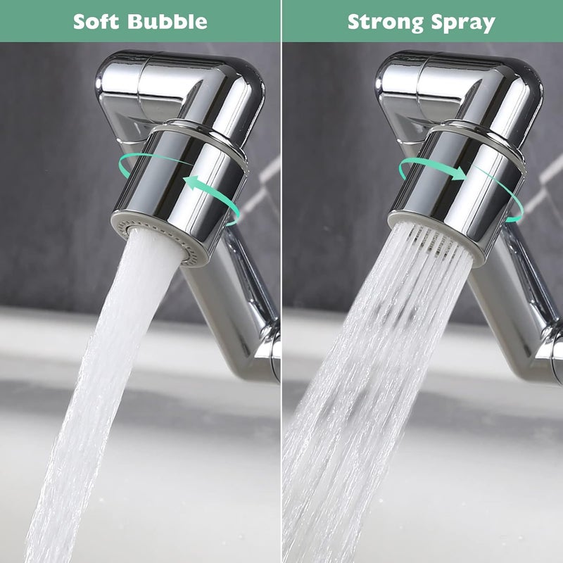 Houtingmaan Universal Sink Faucet Extension 2 Pack 1440°,U Shaped Faucet Extender,Robotic Arm Sink Faucet Aerator with Female/Male Thread, Faucet Head Extension with 2 Water Mode for Kitchen or Bathroom Chrome - Image 2